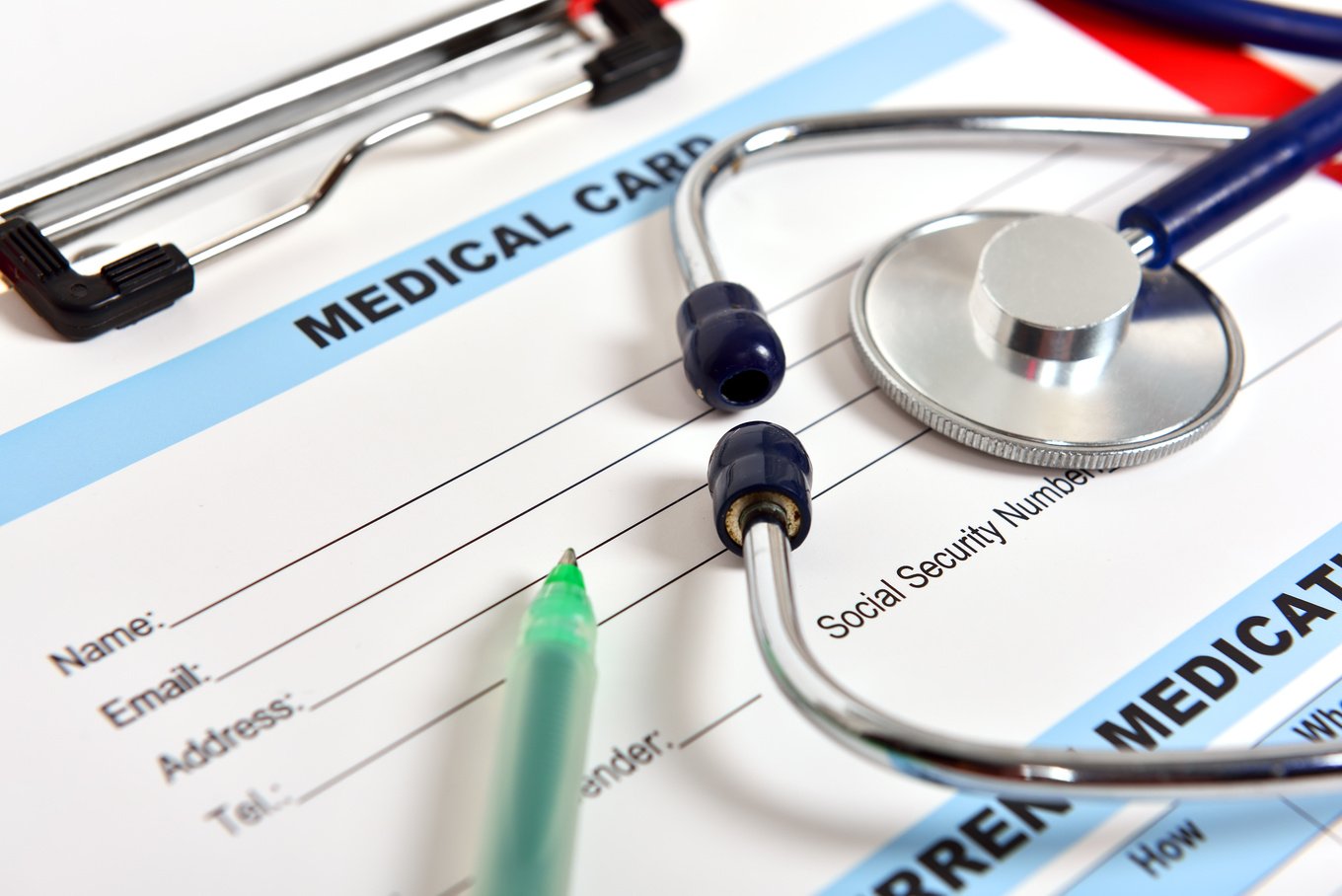 Medical Card on a Clipboard and a Stethoscope